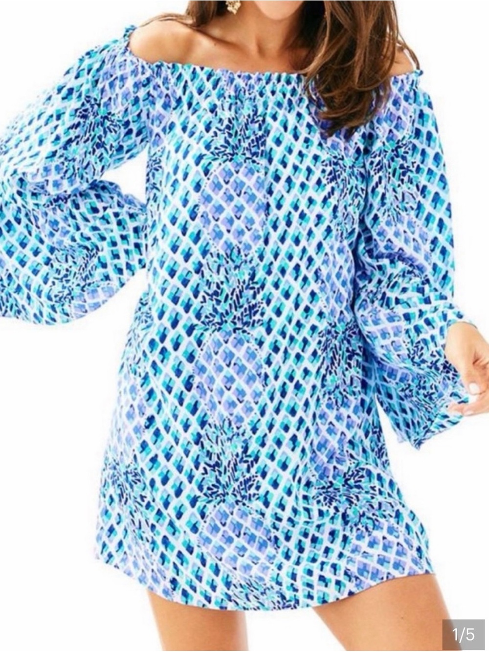 Like new Lilly Pulitzer Nevie Off-the-Shoulder pineapple Dress Sz small